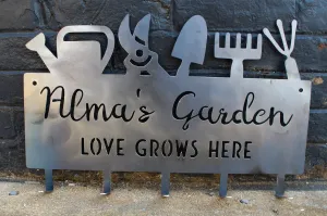 Love Grows Here Garden Tool Rack - Personalized Tool Rack with Hooks - Custom Garden Hanger - Personalized Garden Accessory