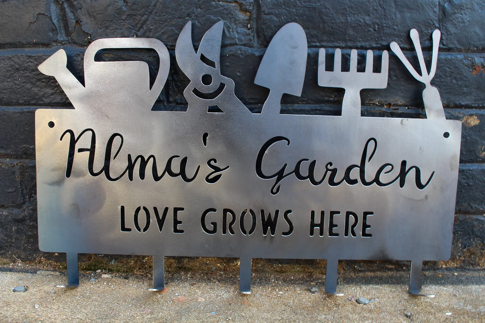 Love Grows Here Garden Tool Rack - Personalized Tool Rack with Hooks - Custom Garden Hanger - Personalized Garden Accessory