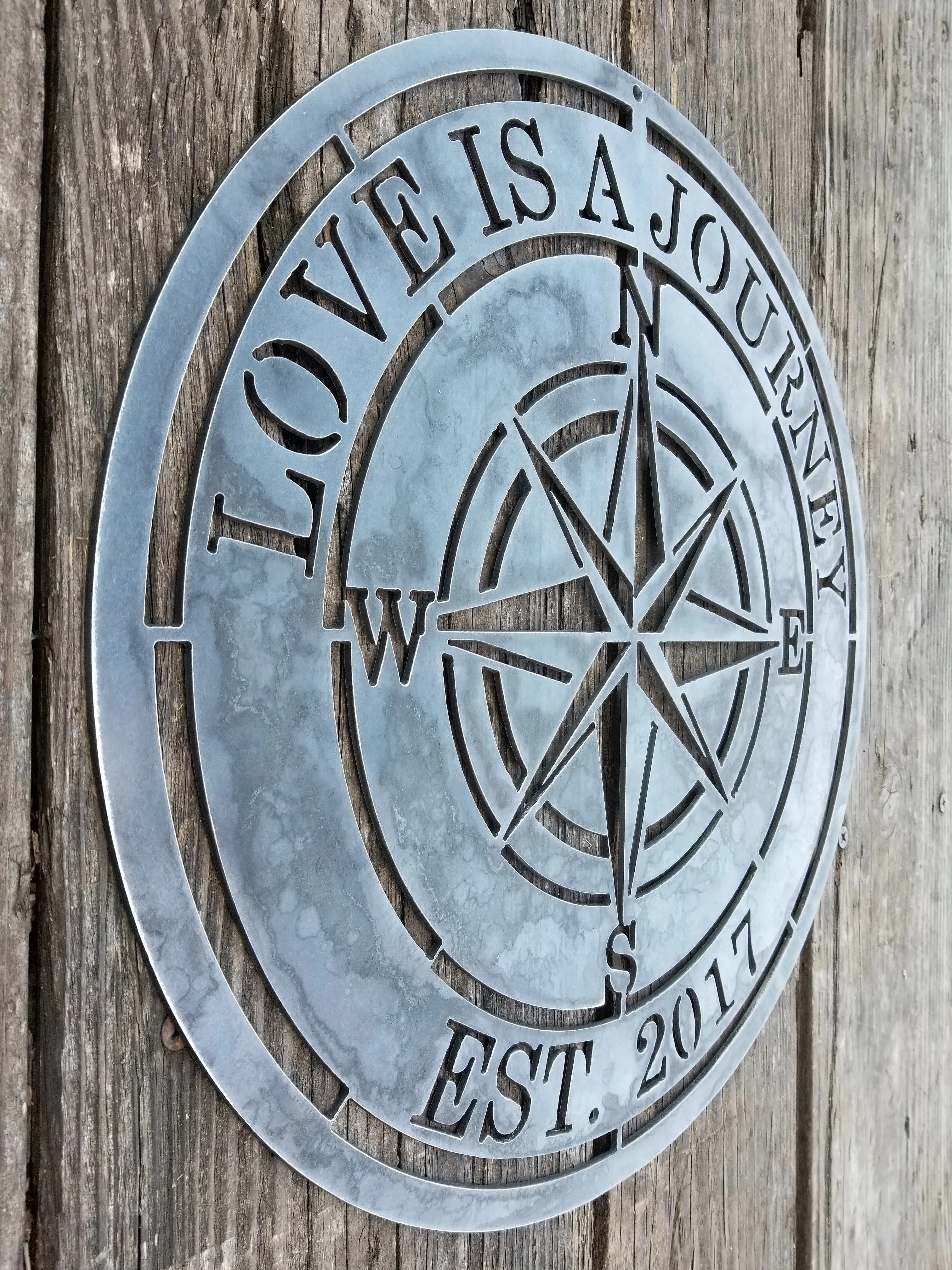 Love is a Journey - Personalized Compass Rose Metal Sign - Nautical Established Wedding Gift Wall Art