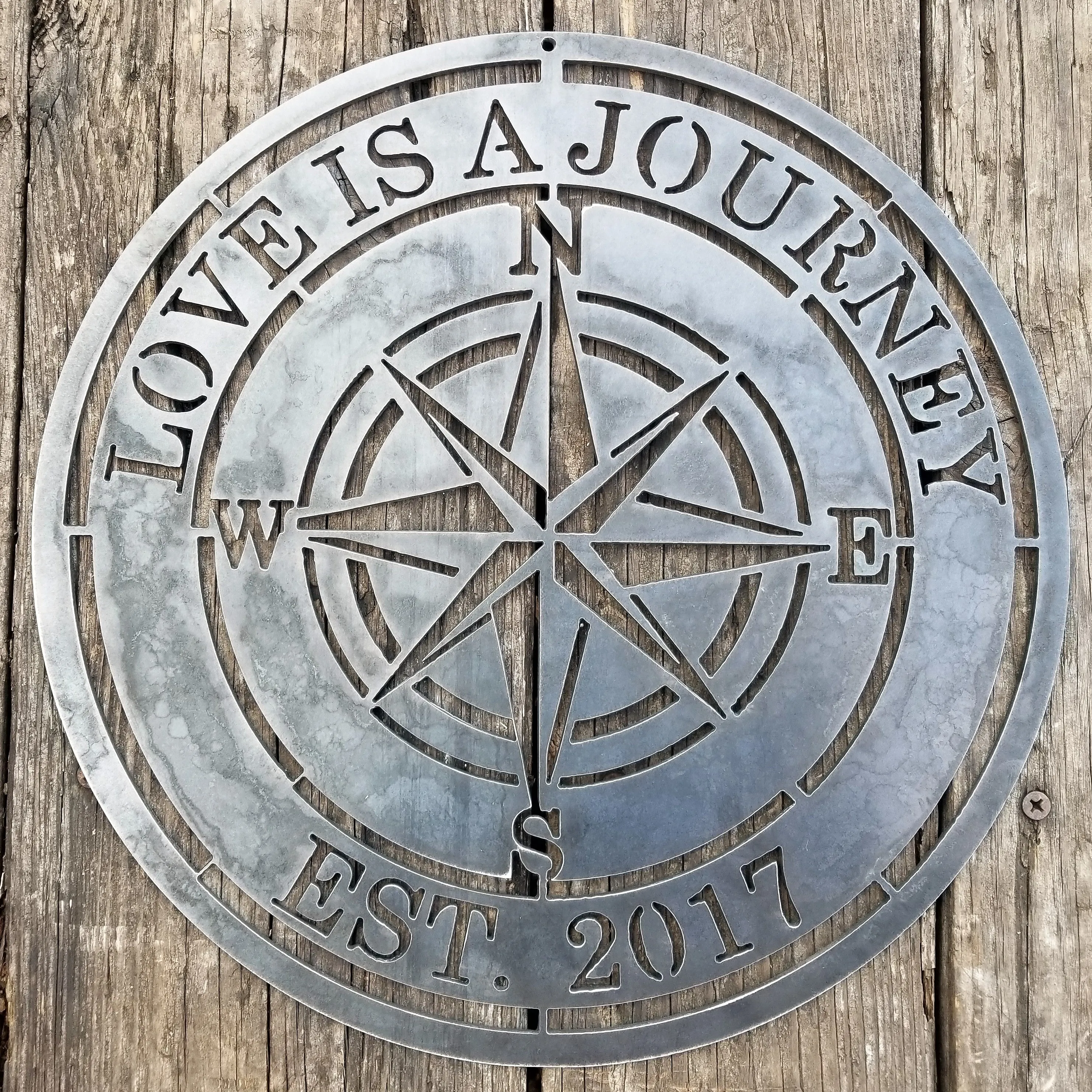 Love is a Journey - Personalized Compass Rose Metal Sign - Nautical Established Wedding Gift Wall Art