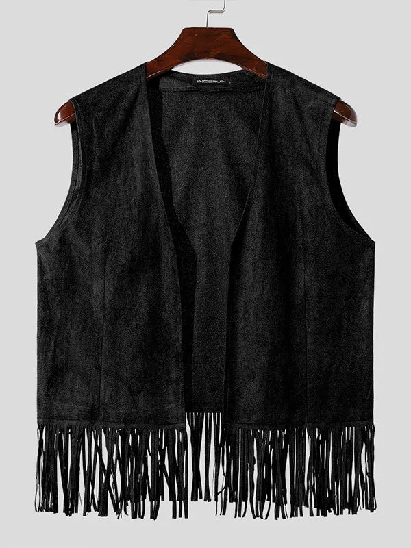 Mens  Fashion Suede Fringe Sleeveless Waistcoat SKUK55986