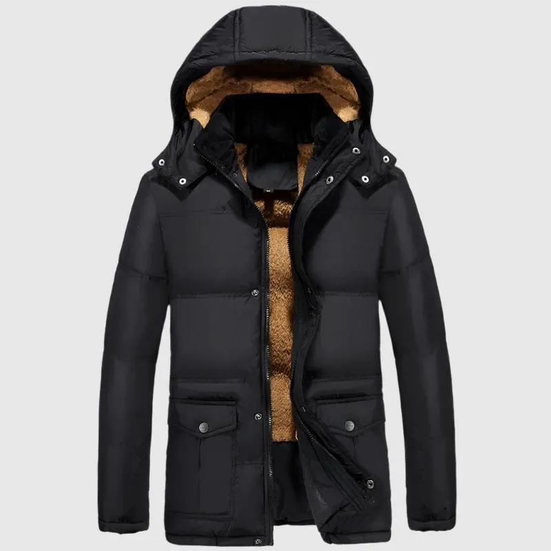 Men's Warm Velvet Padded Hooded Coat