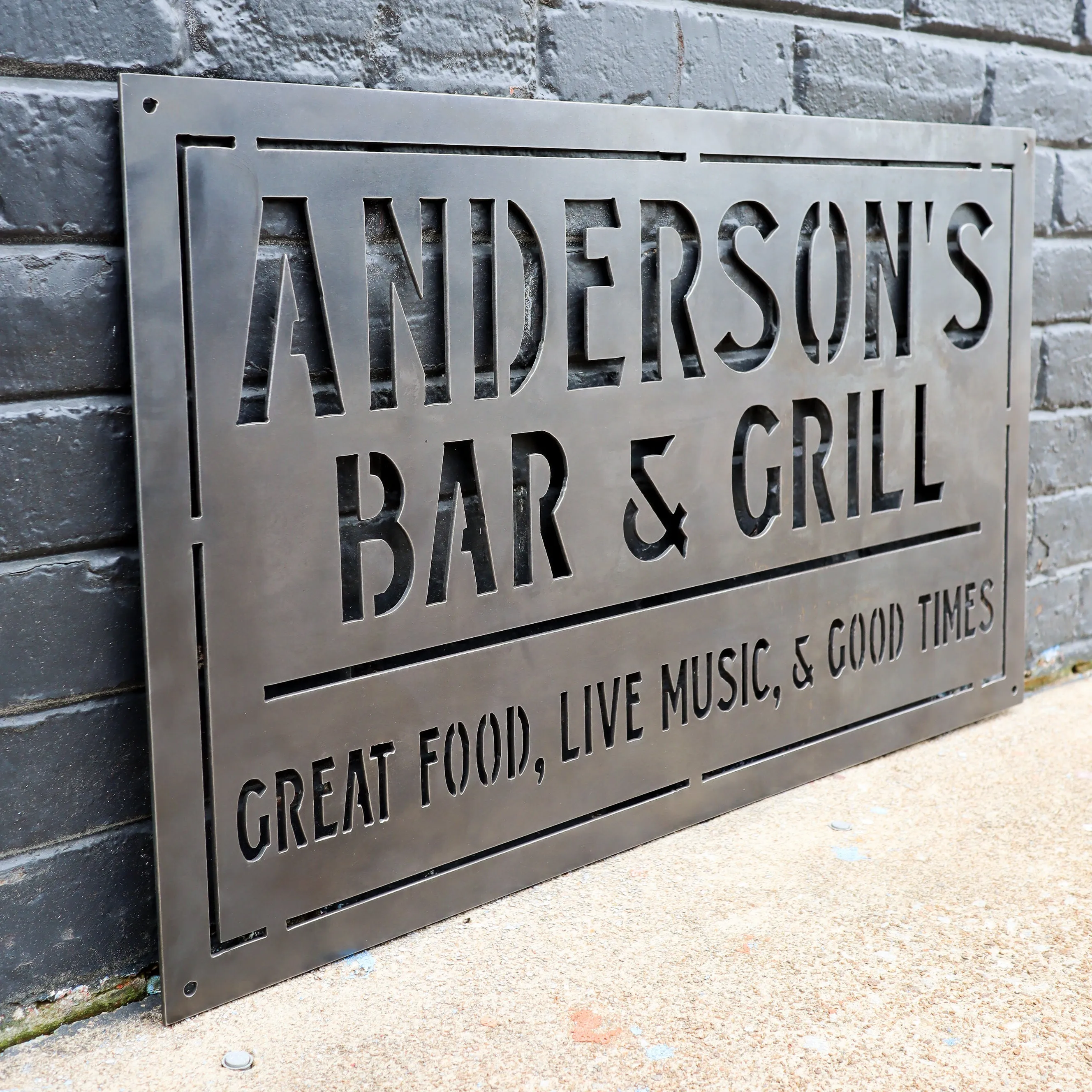 Personalized Metal Family Bar and Grill Sign - Outdoor Last Name Patio Decor - Man Cave, Clubhouse Wall Art