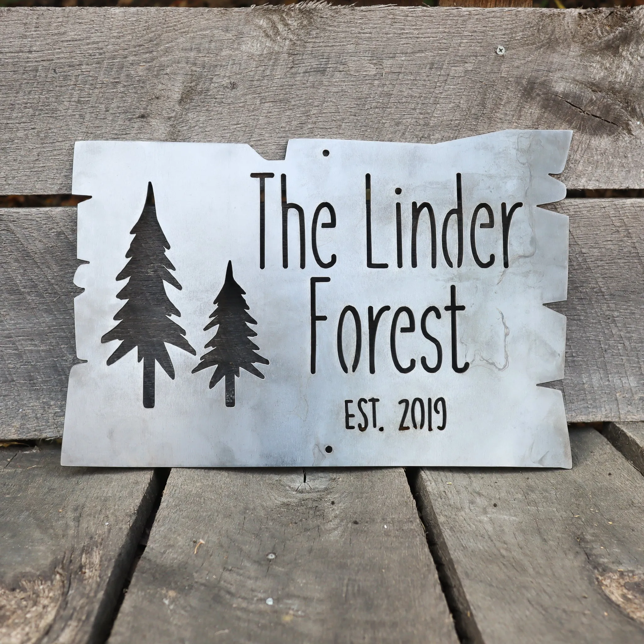 Personalized Metal Forest Sign - Mountain Cabin Established Date Wall Art