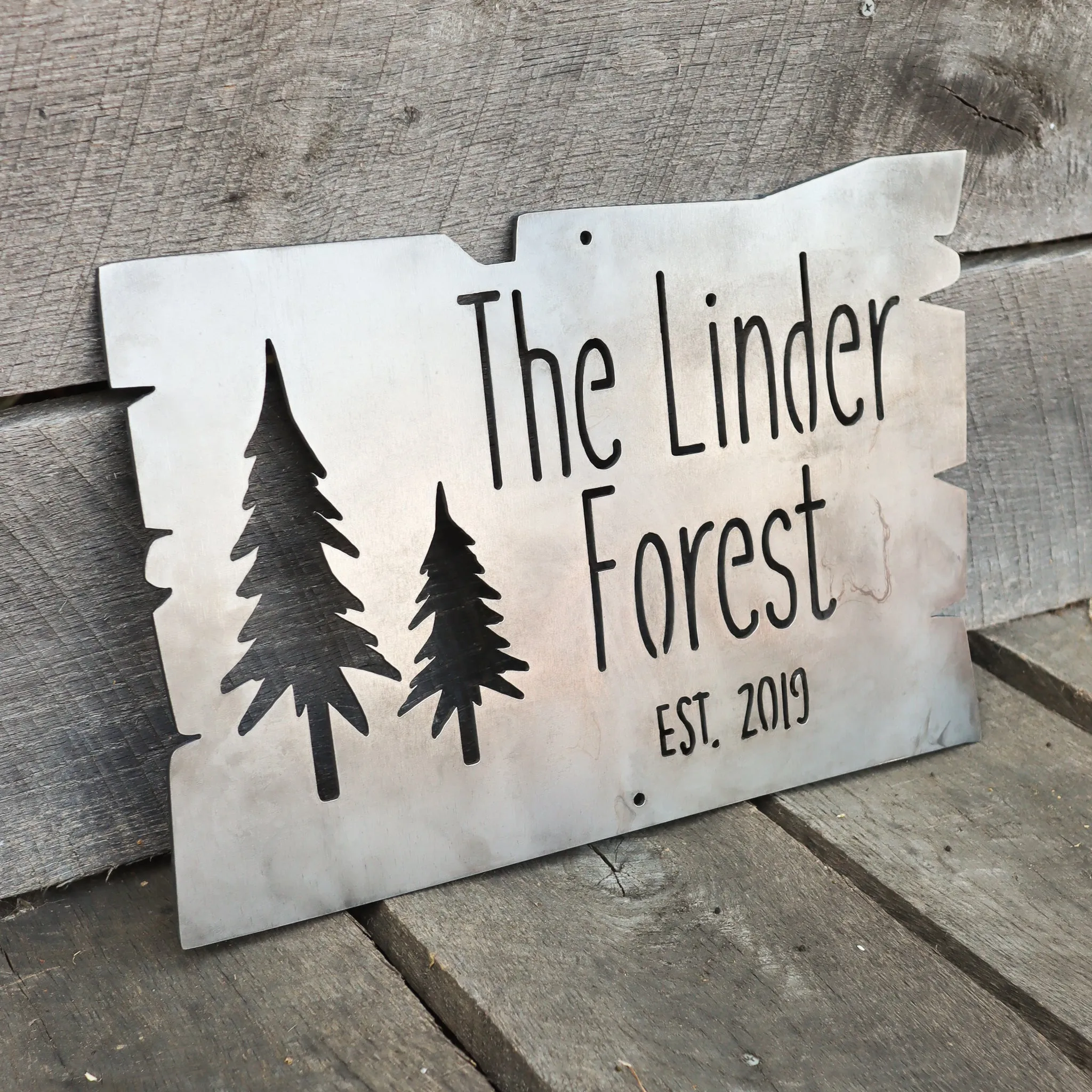 Personalized Metal Forest Sign - Mountain Cabin Established Date Wall Art