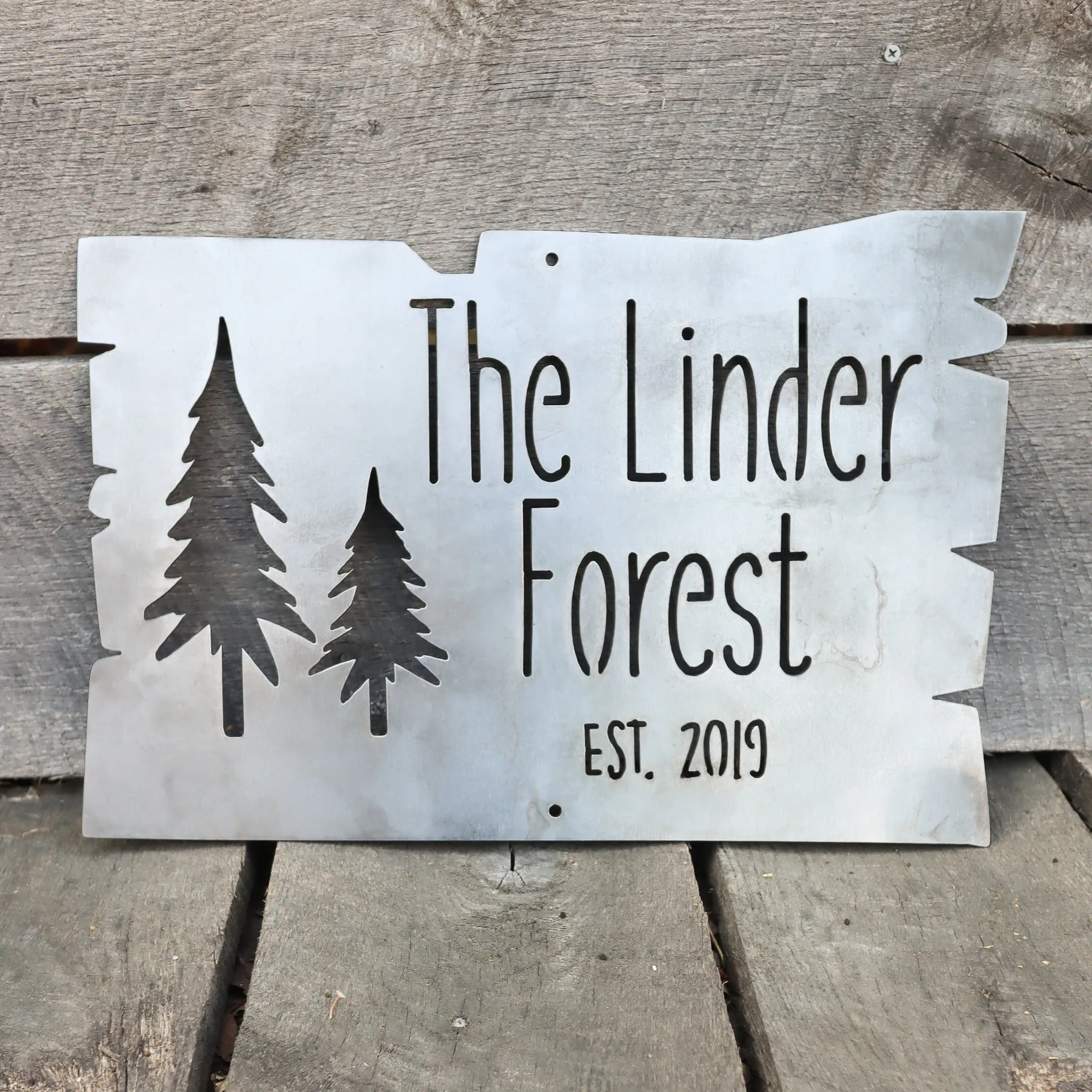 Personalized Metal Forest Sign - Mountain Cabin Established Date Wall Art