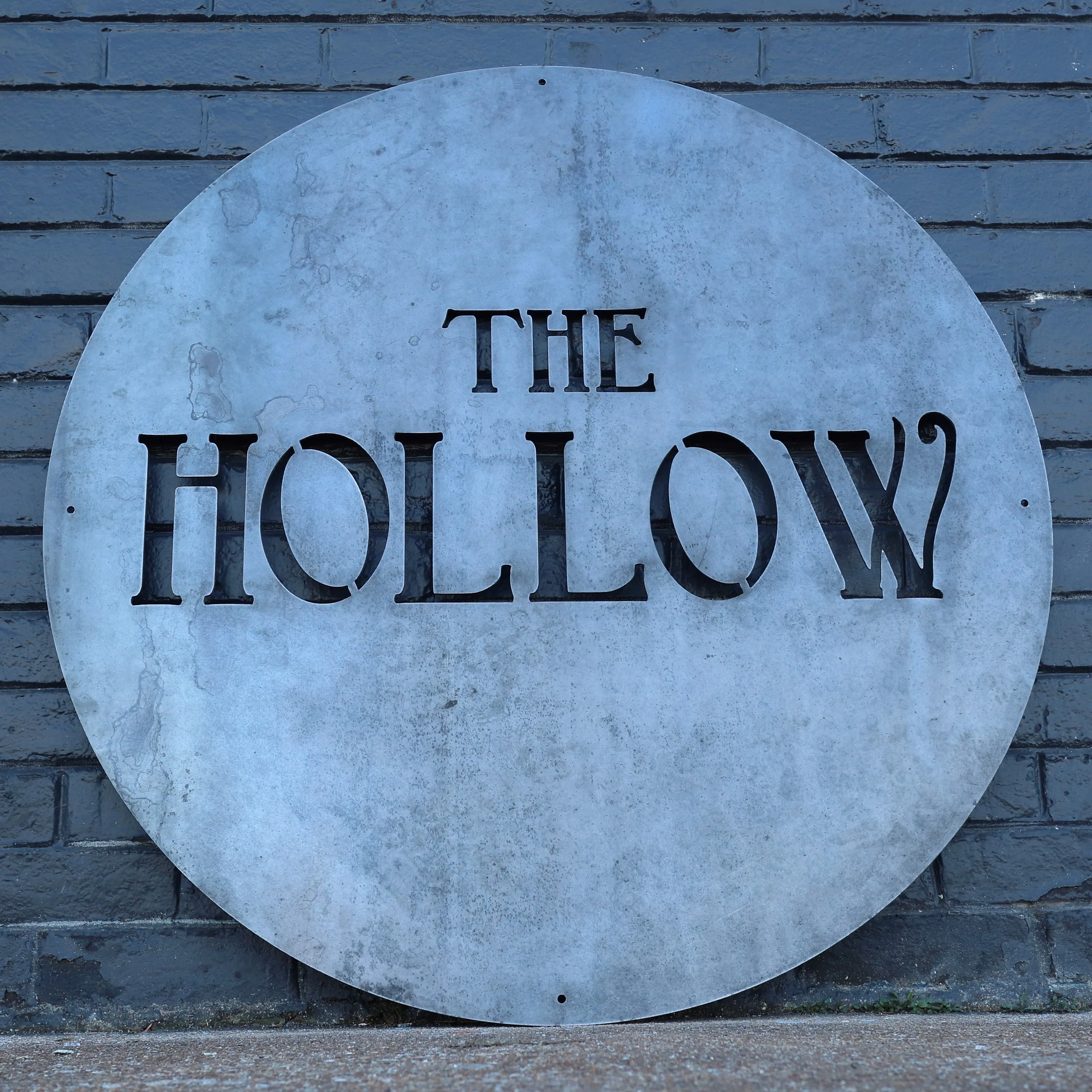 Personalized Minimalist Metal Circle Sign - The Hollow -  Rustic Round Wall Decor