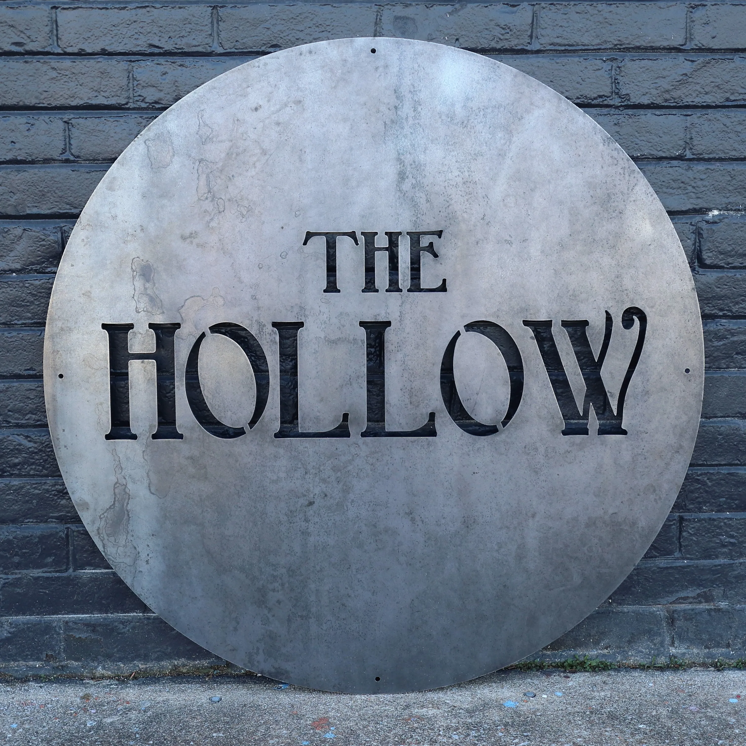 Personalized Minimalist Metal Circle Sign - The Hollow -  Rustic Round Wall Decor