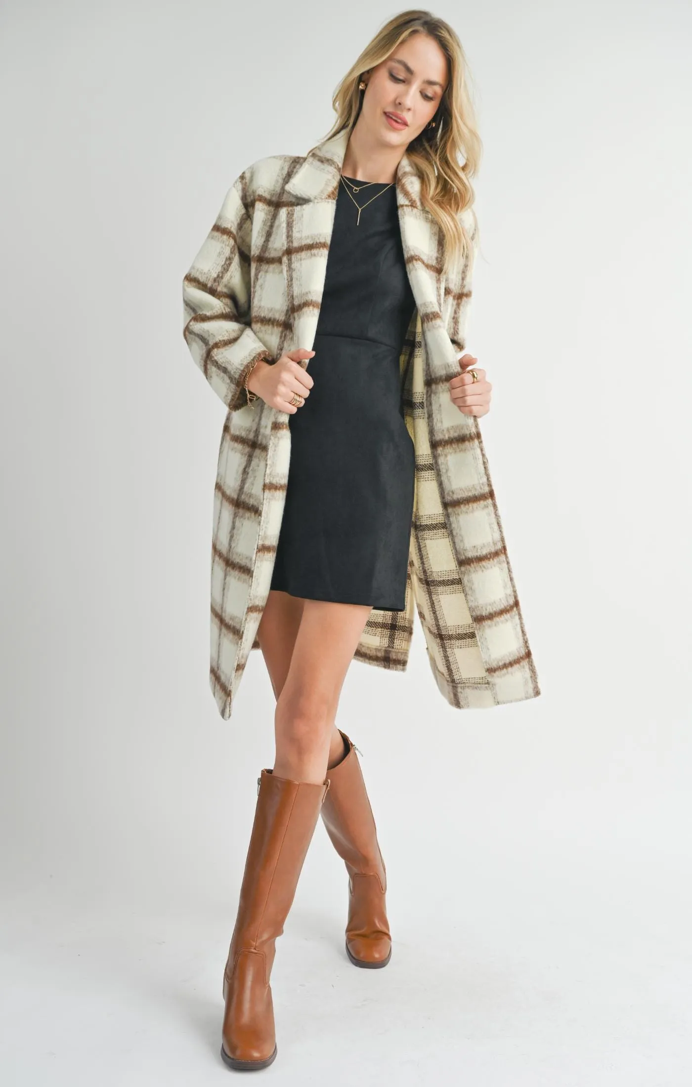 PLAID OPEN FRONT COAT