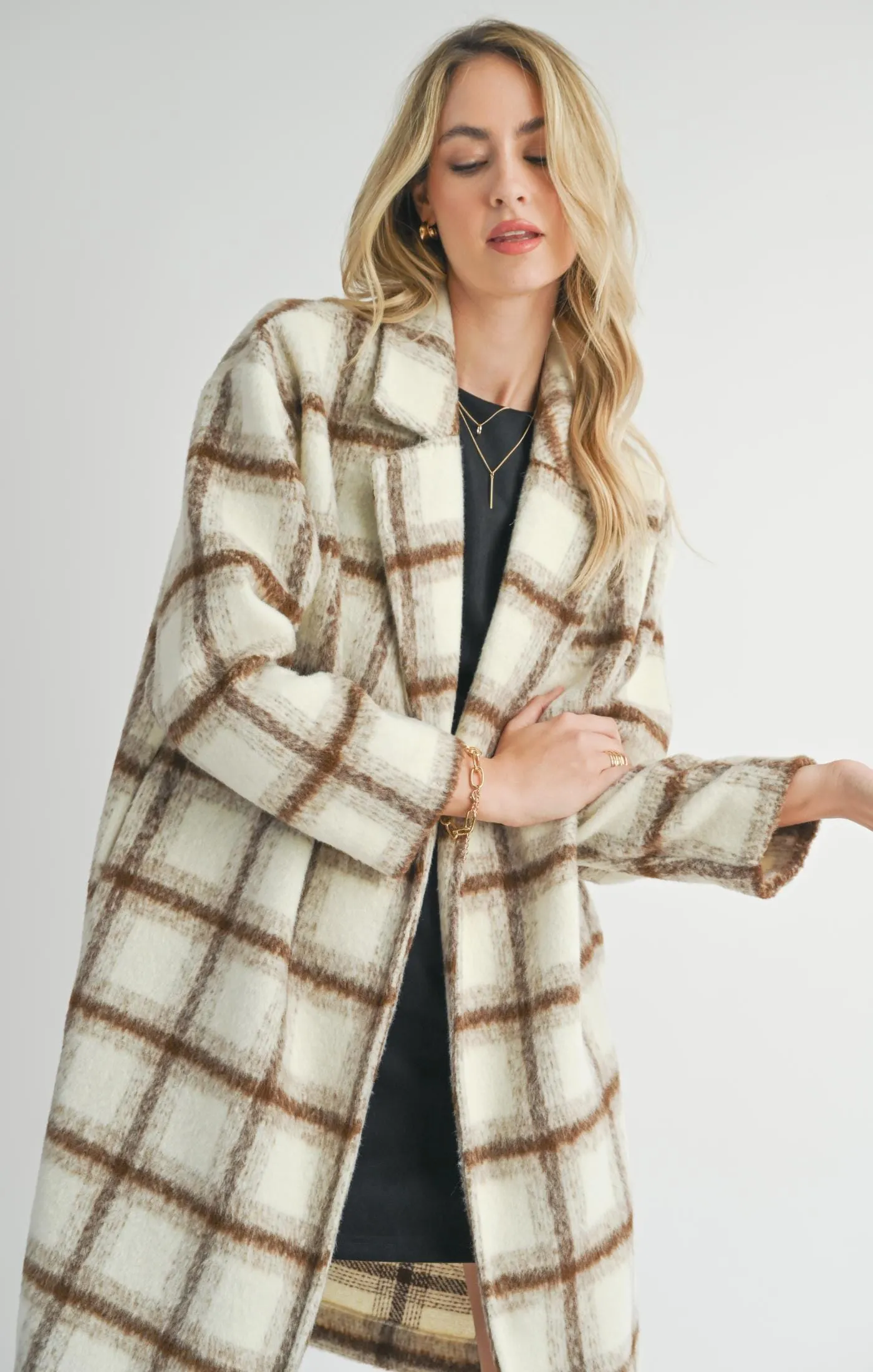 PLAID OPEN FRONT COAT