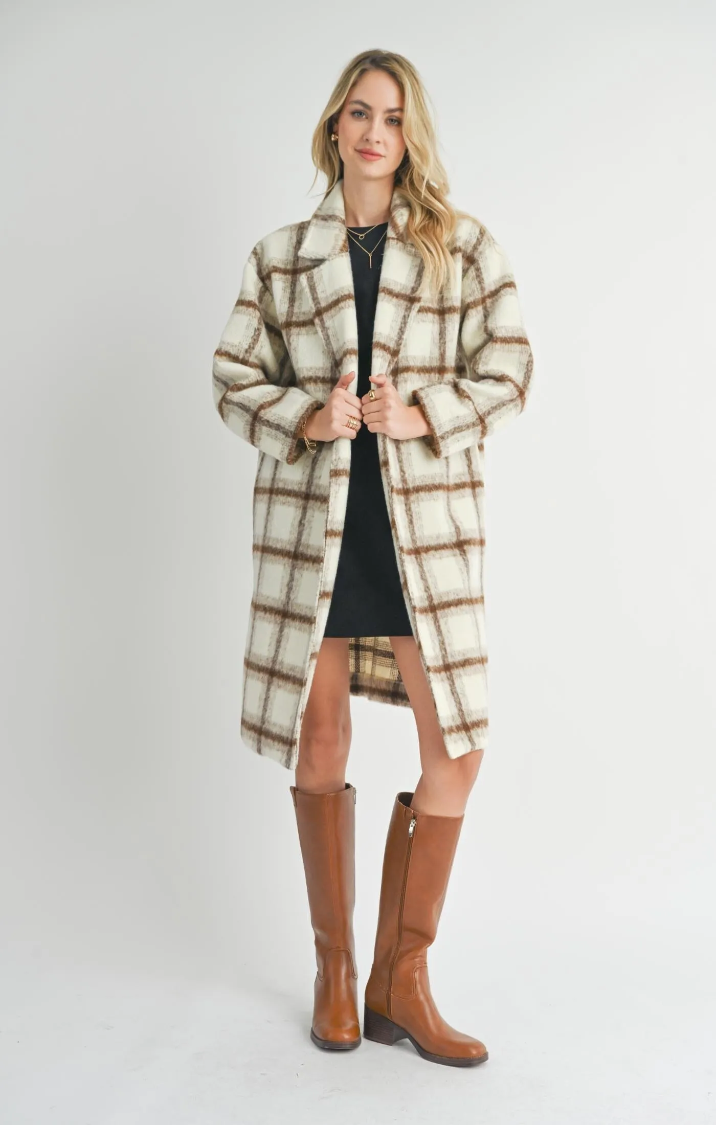 PLAID OPEN FRONT COAT