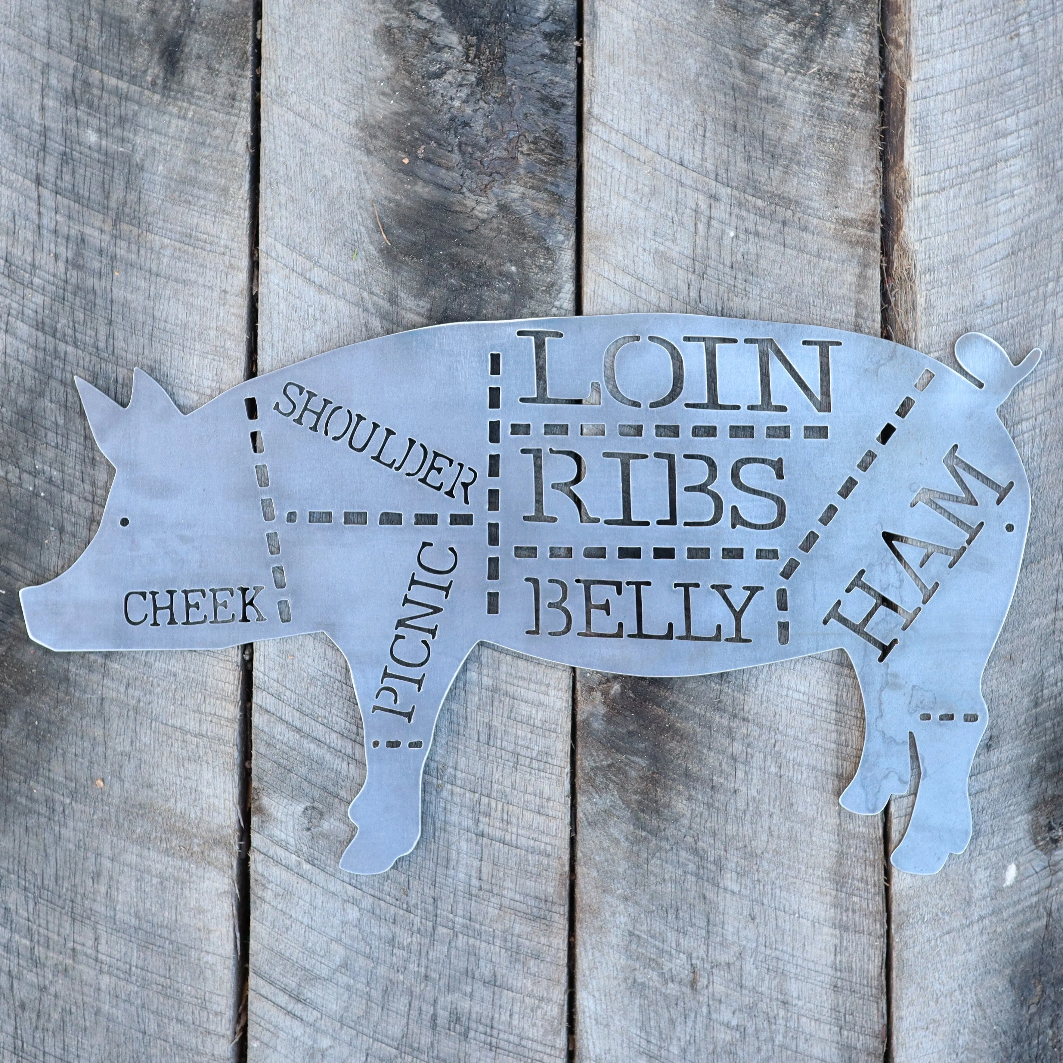 Pork Cuts Sign - Kitchen, Butcher Shop, Barbecue, BBQ, Pig Metal Sign