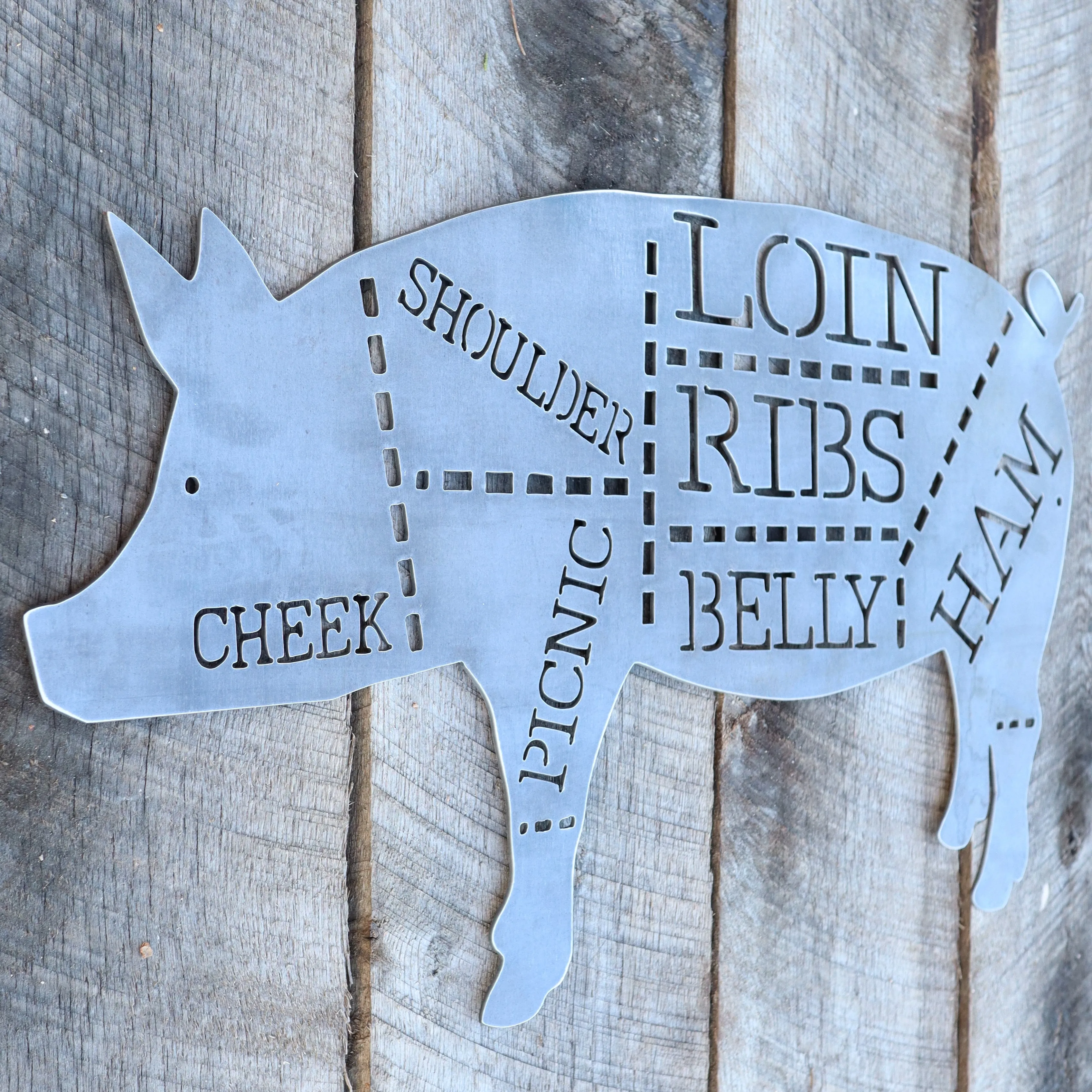 Pork Cuts Sign - Kitchen, Butcher Shop, Barbecue, BBQ, Pig Metal Sign