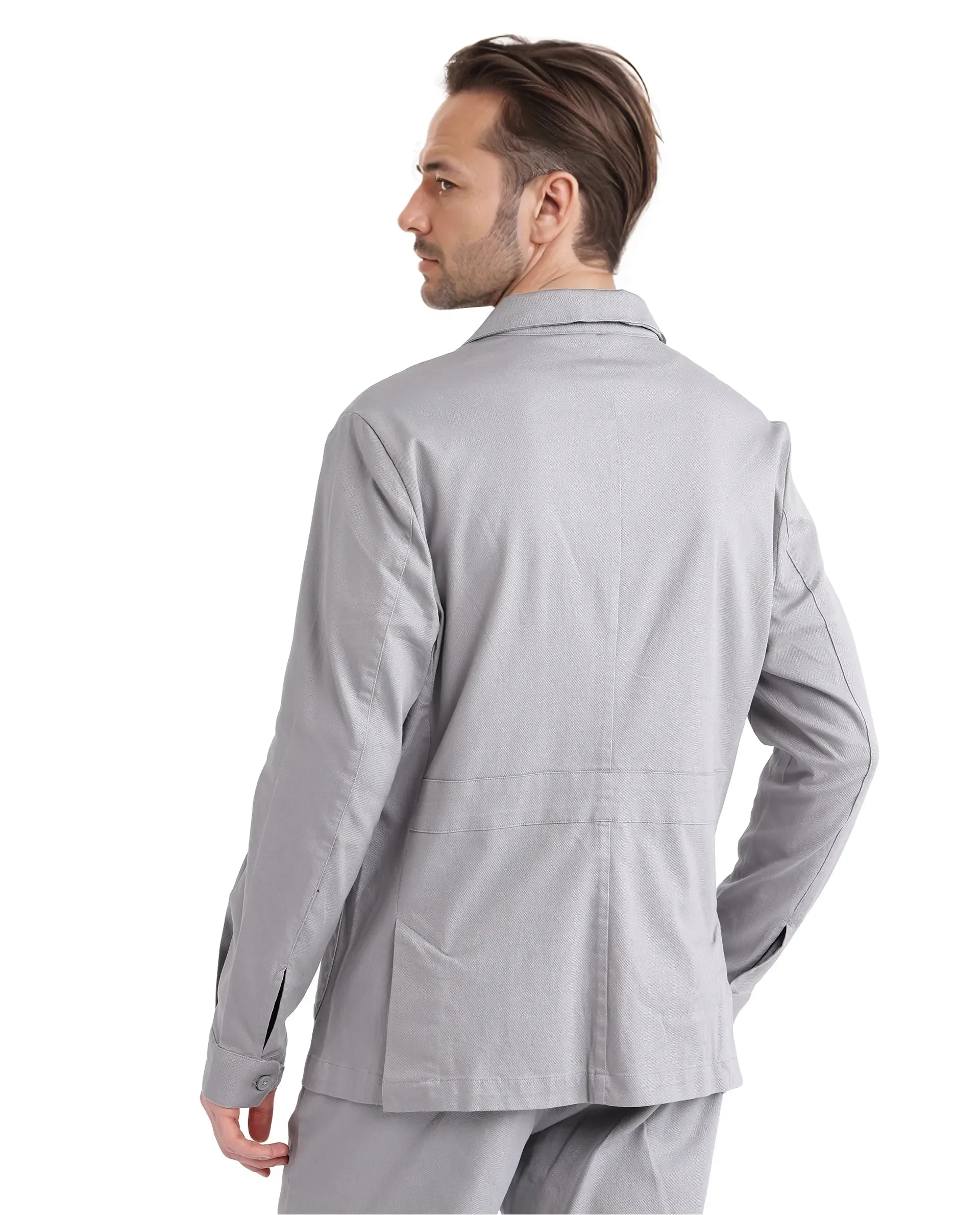 Rare Rabbit Men's Torroy Grey Cotton Fabric Full Sleeves Collared Neck Plain Jacket