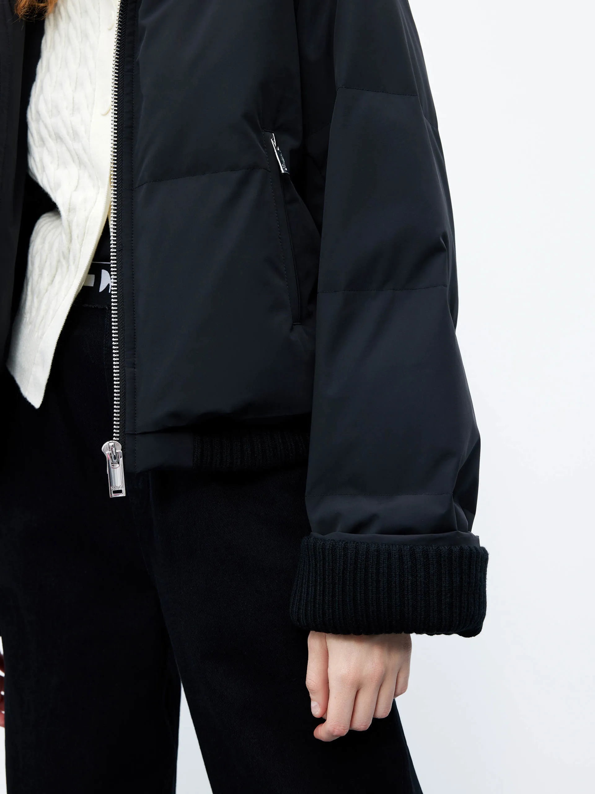 Ribbed Trim Shell Down Jacket