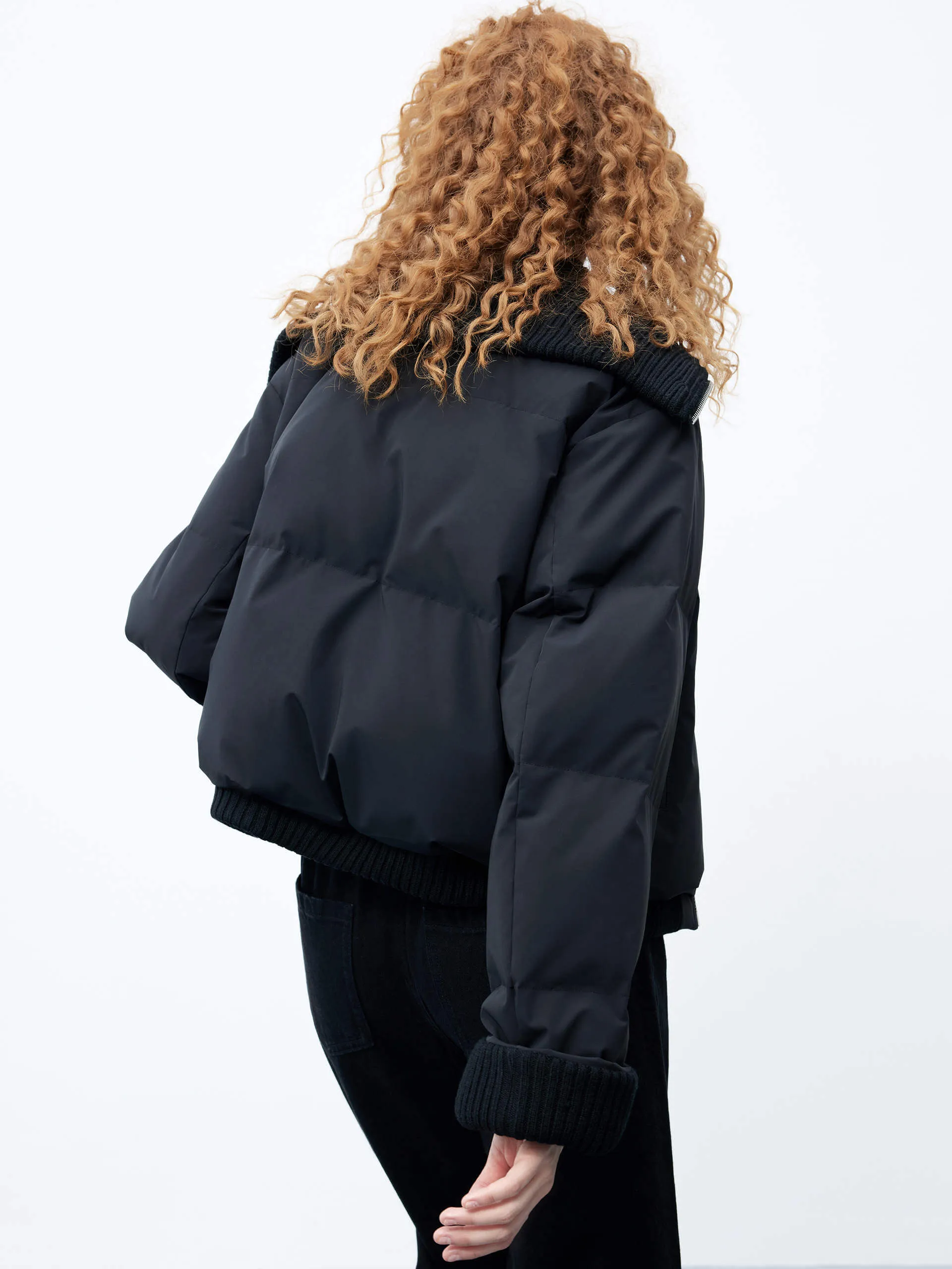 Ribbed Trim Shell Down Jacket