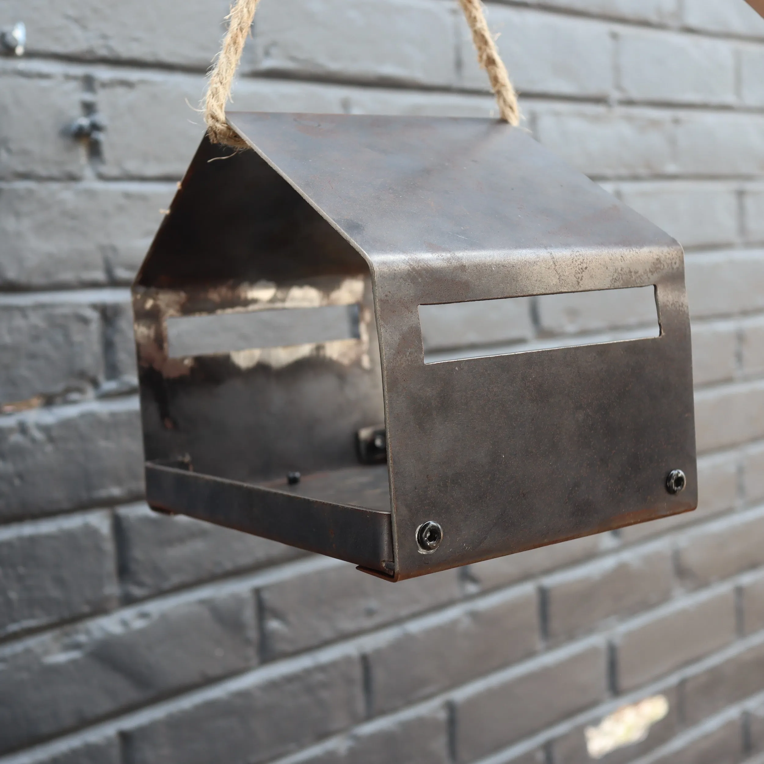 Rustic Metal Birdhouse - Hanging Bird Feeder - Unique Garden Gift