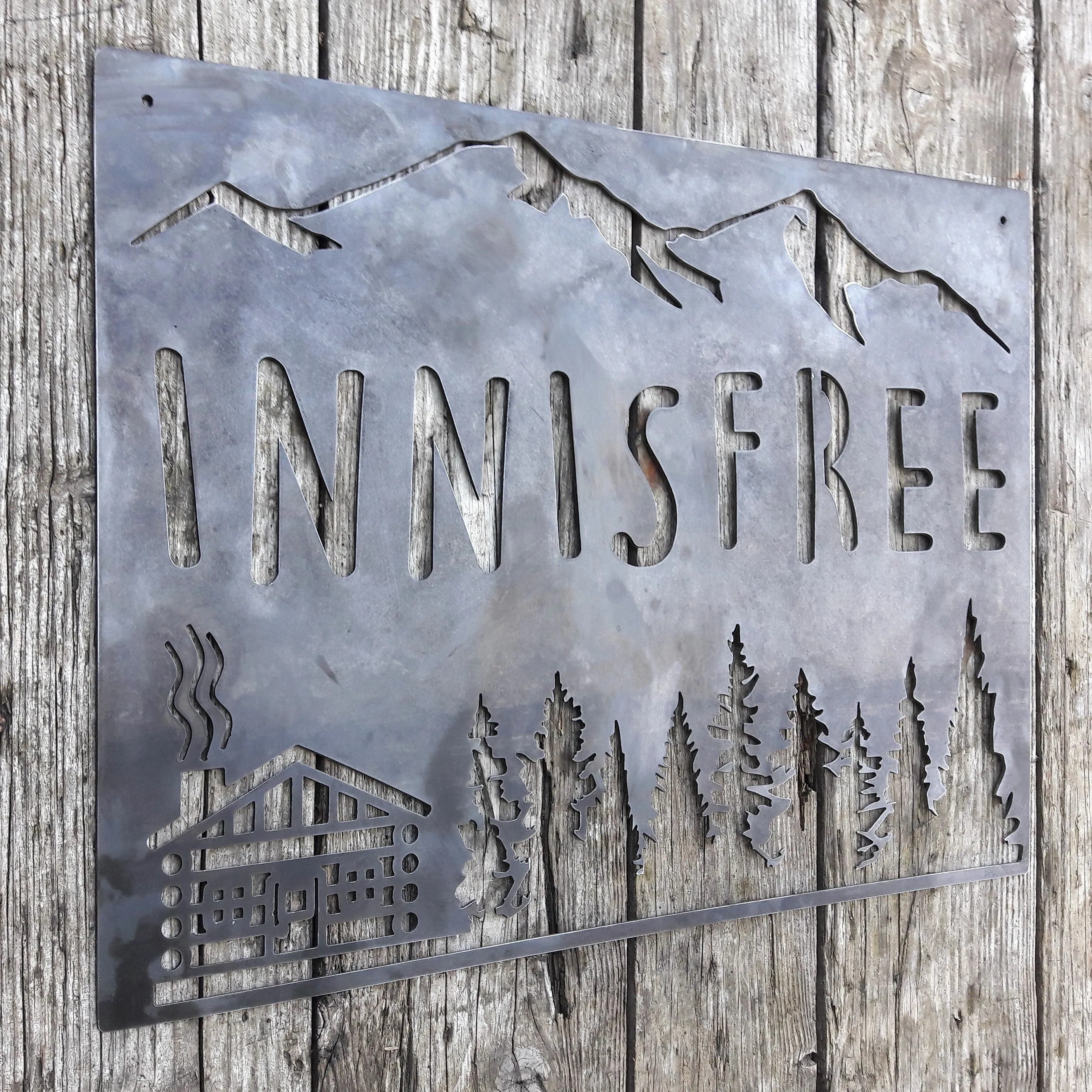 Rustic Metal Cabin Sign - Farmhouse Signs, Rustic Interior Decor, Custom Medal Signs