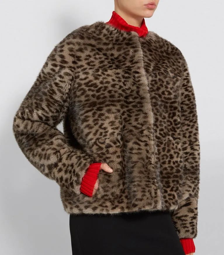 Sara Leopard Short Mink Coat