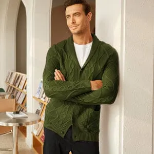 Shawl Collar Button Down Knitted Sweater with Pockets (US Only)