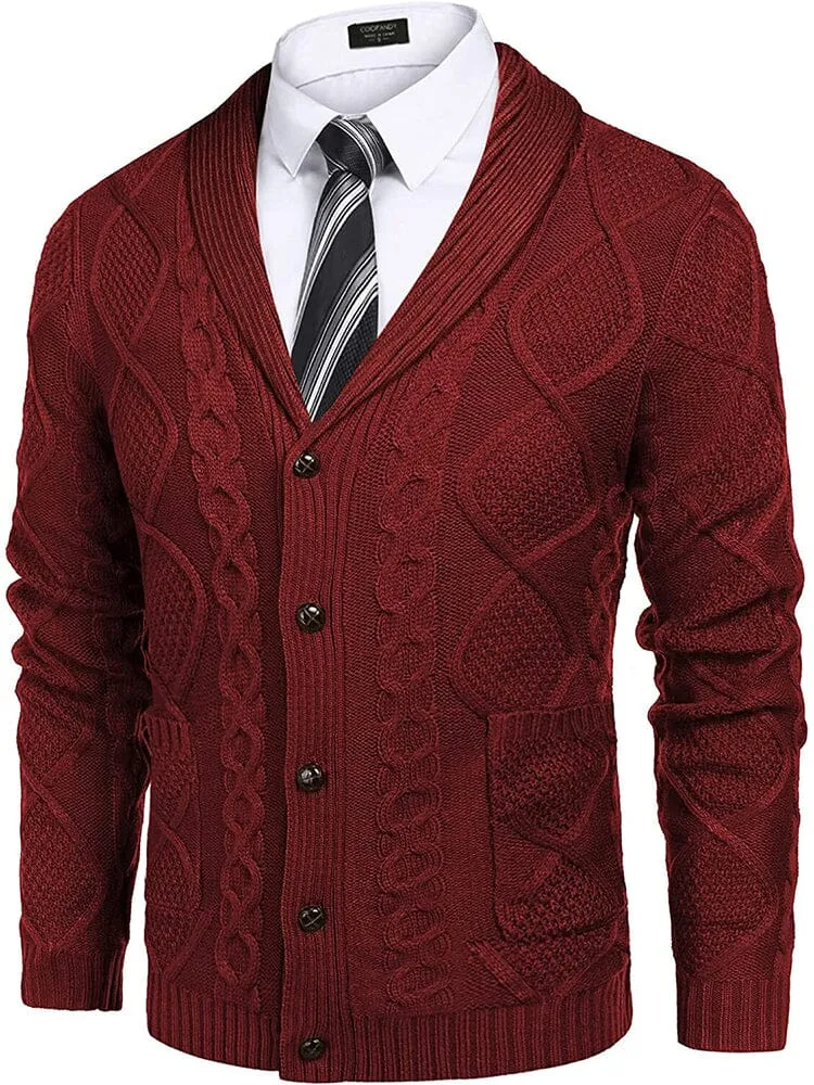 Shawl Collar Button Down Knitted Sweater with Pockets (US Only)