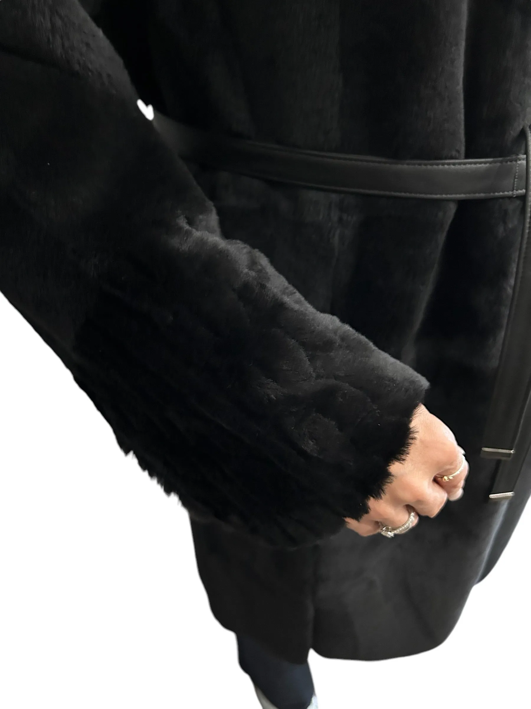 Shearling Coat Black laser waves