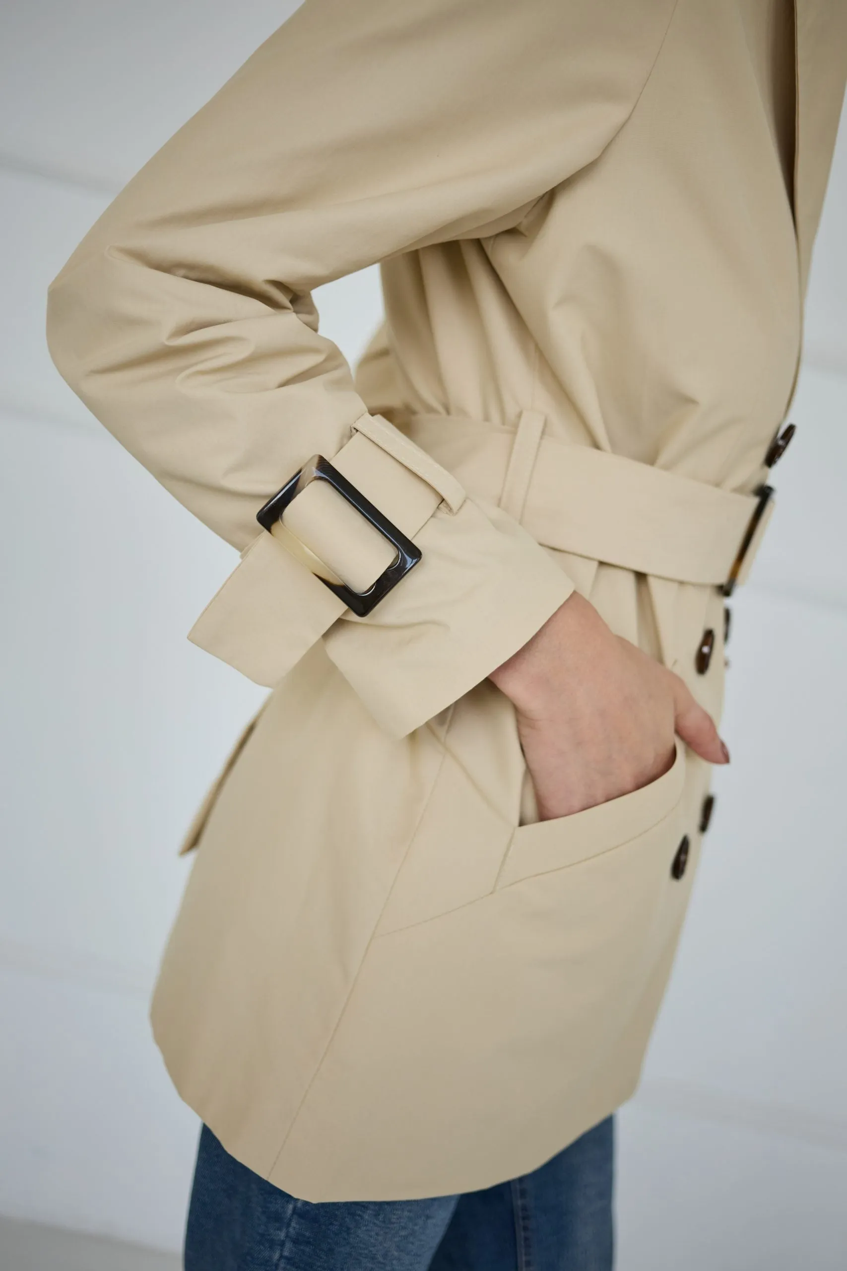 Short Trench Coat Light Beige