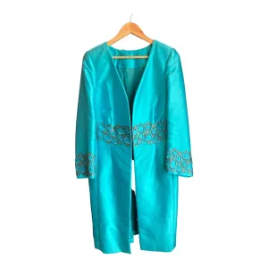 Vintage occasion Turquoise Short Sleeved Dress And Matching Long Sleeved Coat UK Size 14