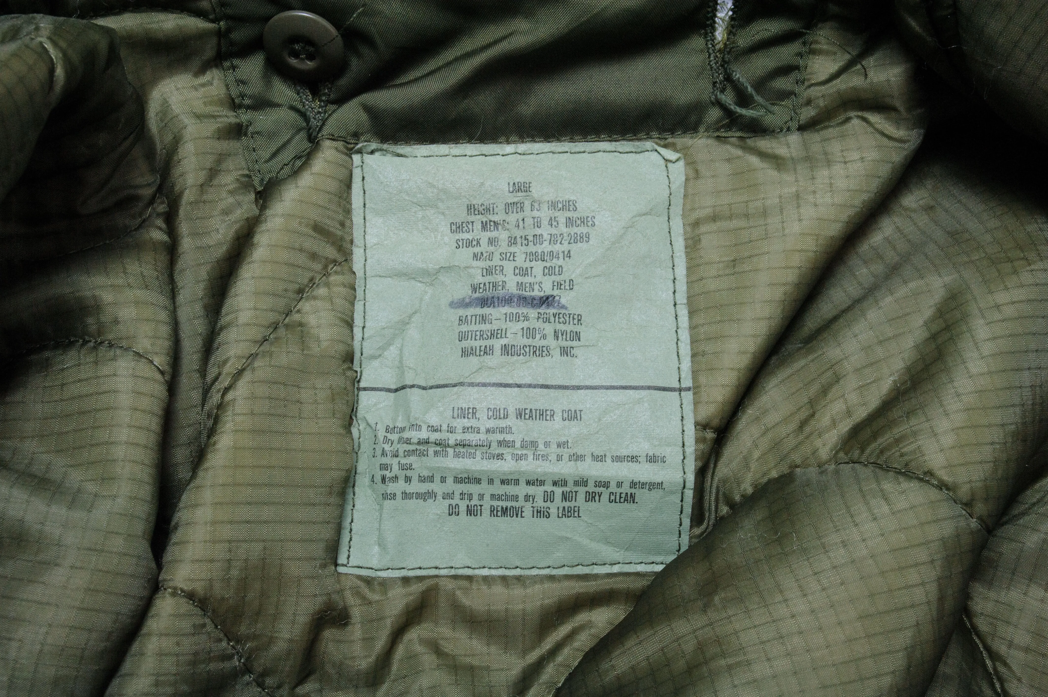 VINTAGE US ARMY M-1965 M65 FIELD JACKET WITH LINER 1987 SIZE LARGE LONG