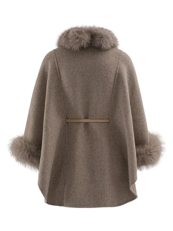 Wenkouban-Winter outfits Christmas Black Friday Wool Blend Covered Button Detachable Fur Collar Coat with Belt