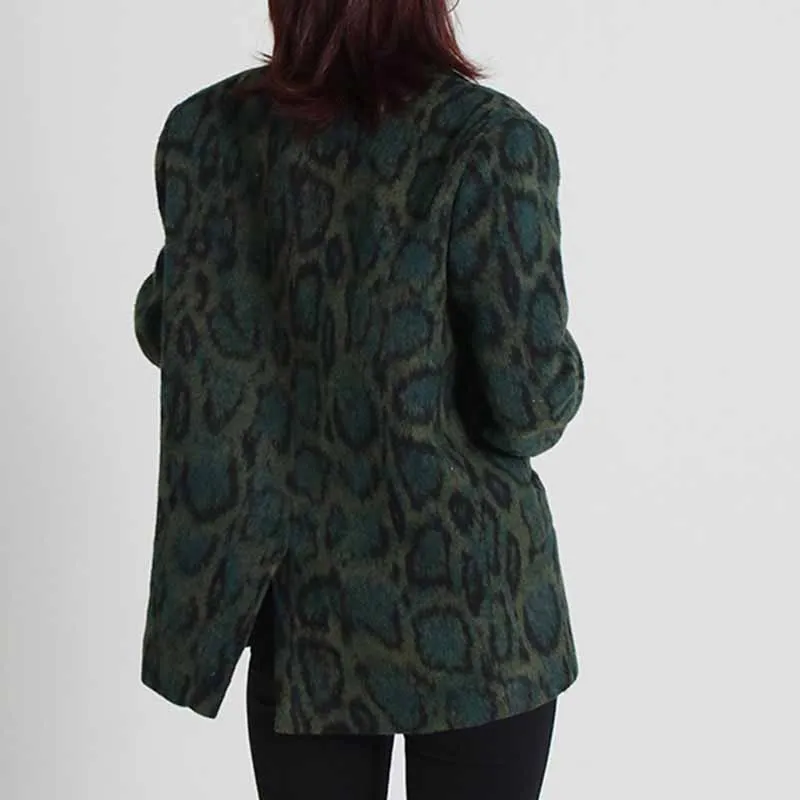 Women winter coat leopard print loose outwear one button short coat