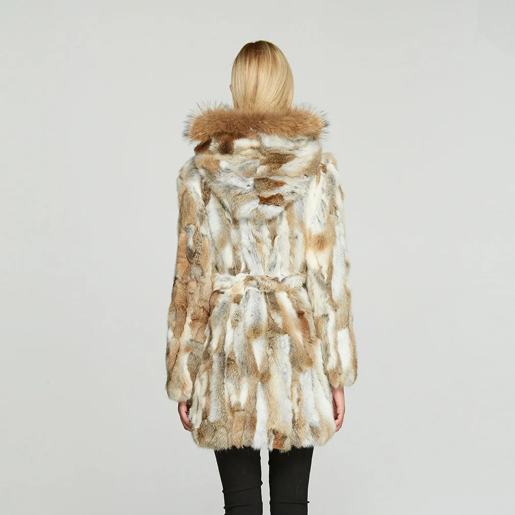 Womens Coat Genuine Rabbit Fur Coat with Raccoon Fur Trim Hood Winter Jacket Winter Coat Fur Story FS010107