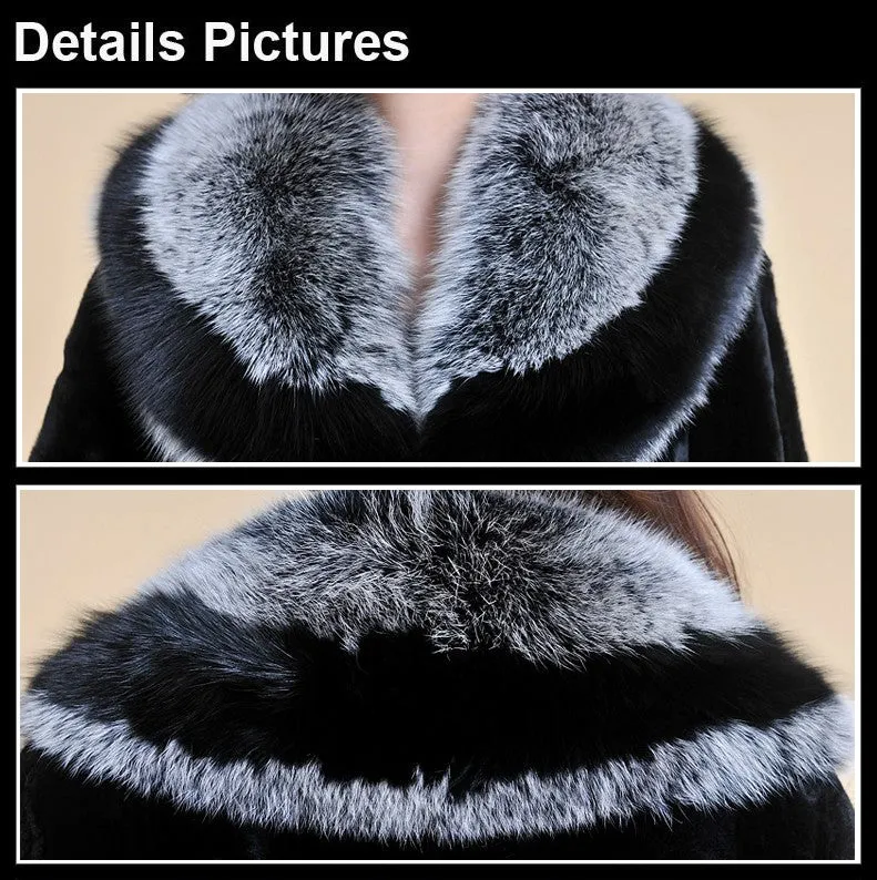 Women's Cropped Coat Real REX Rabbit Fur Coat Fox Fur Collar Coat Shawl 010139