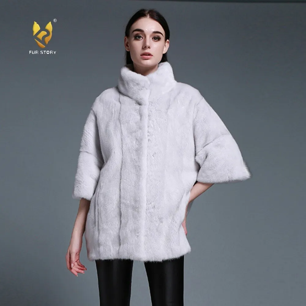 Women's Genuine Mink Fur Coat Women With Stand-up Collar Overcoat Female Fur Story FS16042