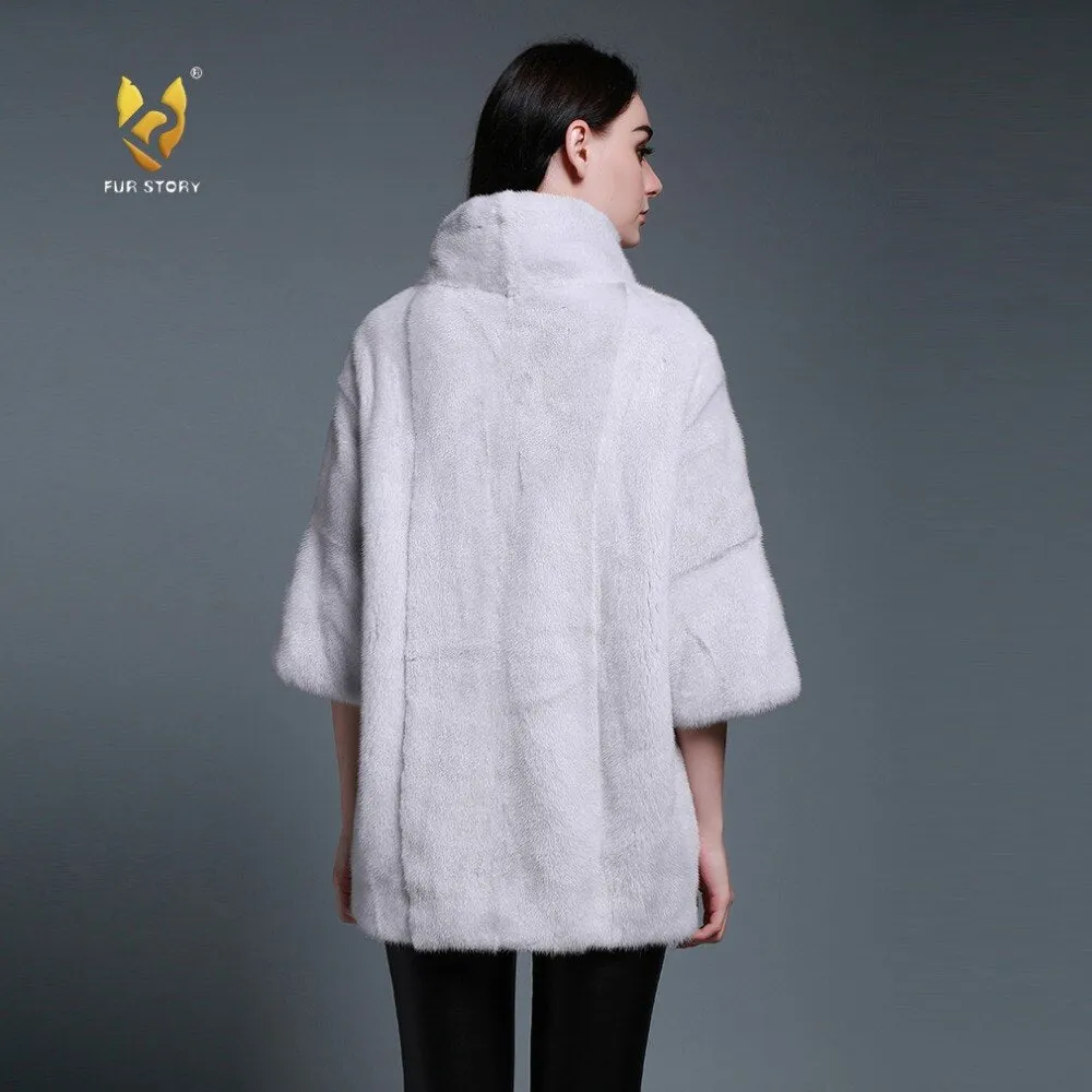 Women's Genuine Mink Fur Coat Women With Stand-up Collar Overcoat Female Fur Story FS16042