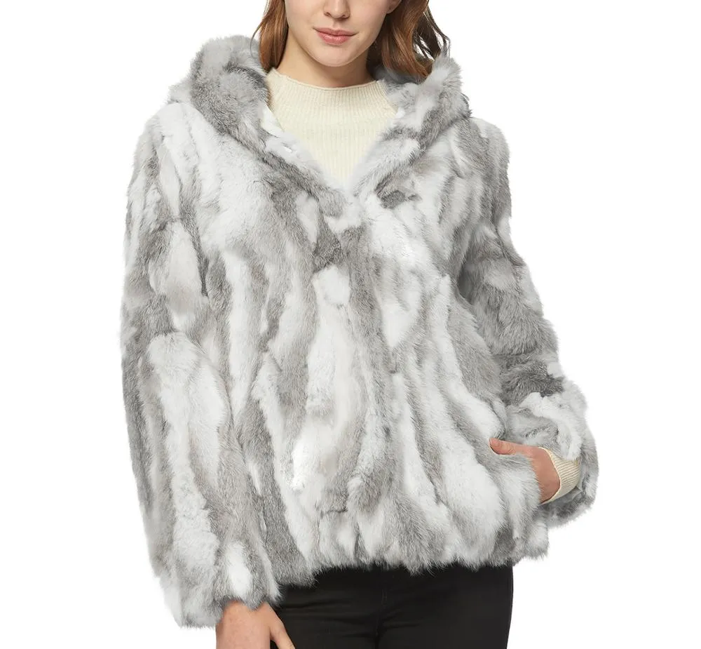 Women's Genuine Rabbit Fur Coat Fuzzy Warm Fur Jacket Winter Outware 151249H