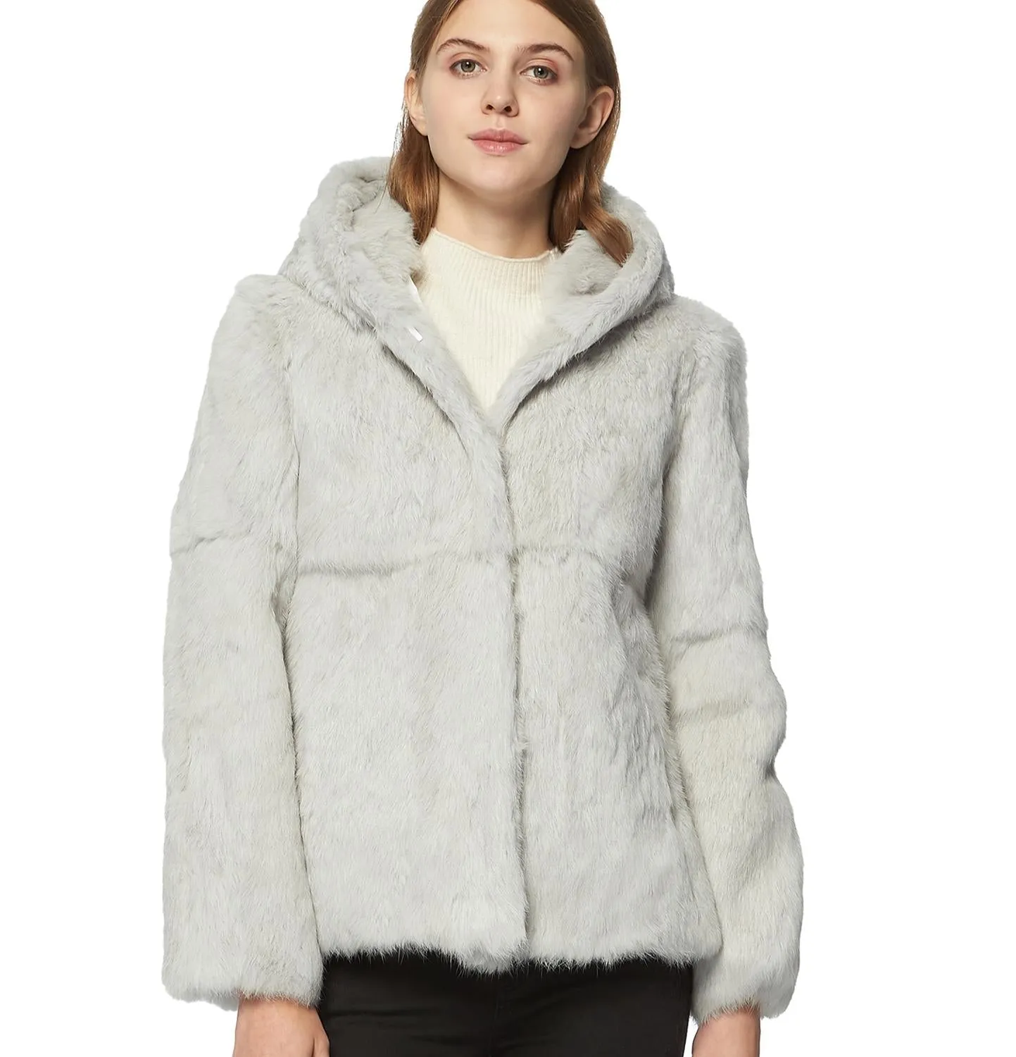 Women's Genuine Rabbit Fur Coat Fuzzy Warm Fur Jacket Winter Outware 151249H