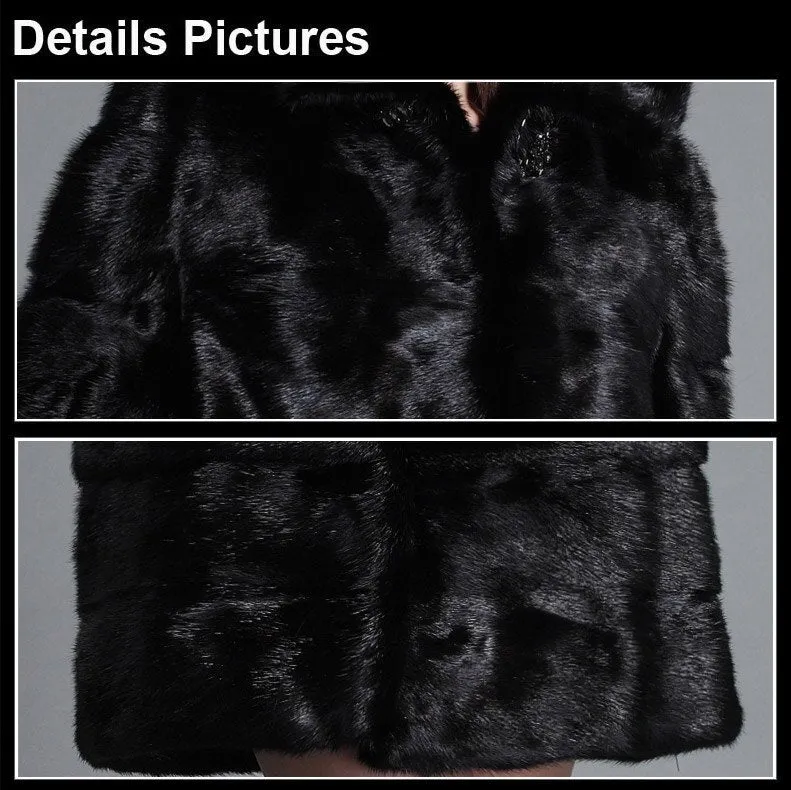 Women's Mink Fur Coat Large Size Cuff and Hem Removable Overcoat 161152