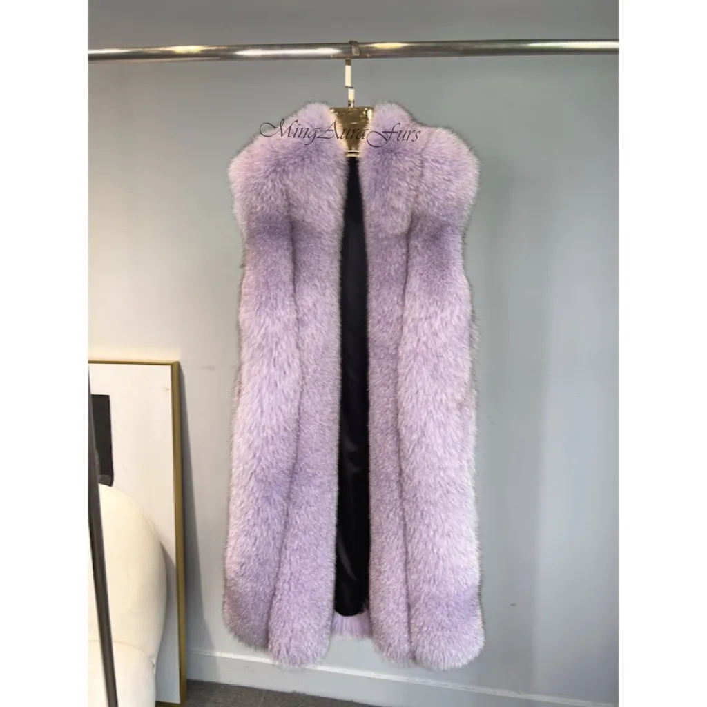 Women's Real Purple Fox Fur Vest - Blue Fox - G0021