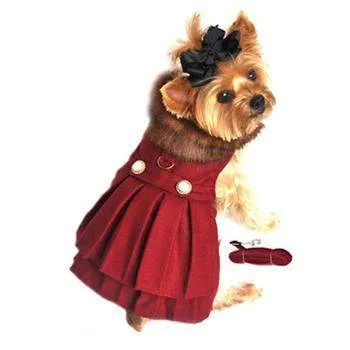 Wool Fur-Trimmed Harness Coat - Burgundy