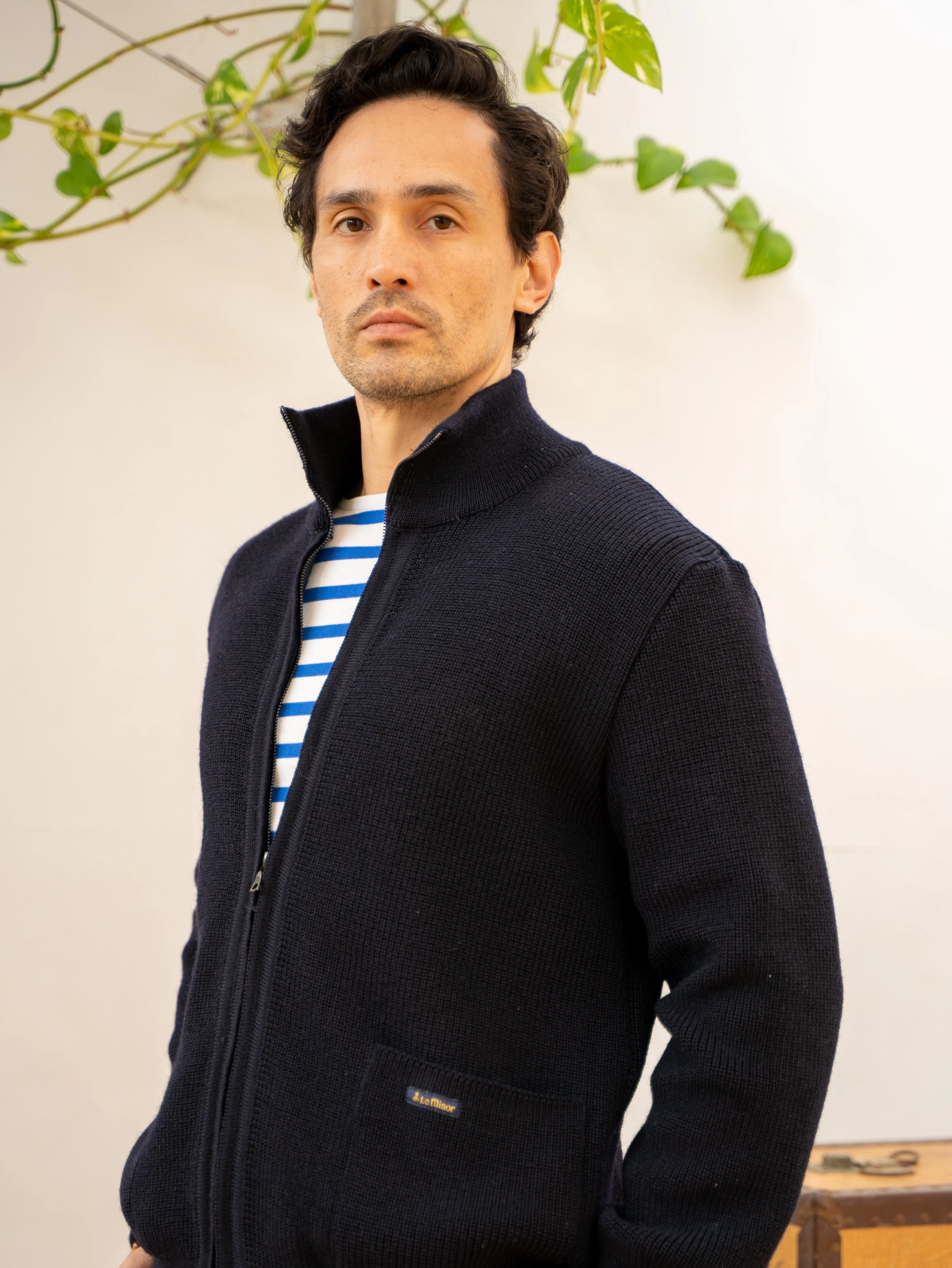 Zipped Knit Jacket - Navy